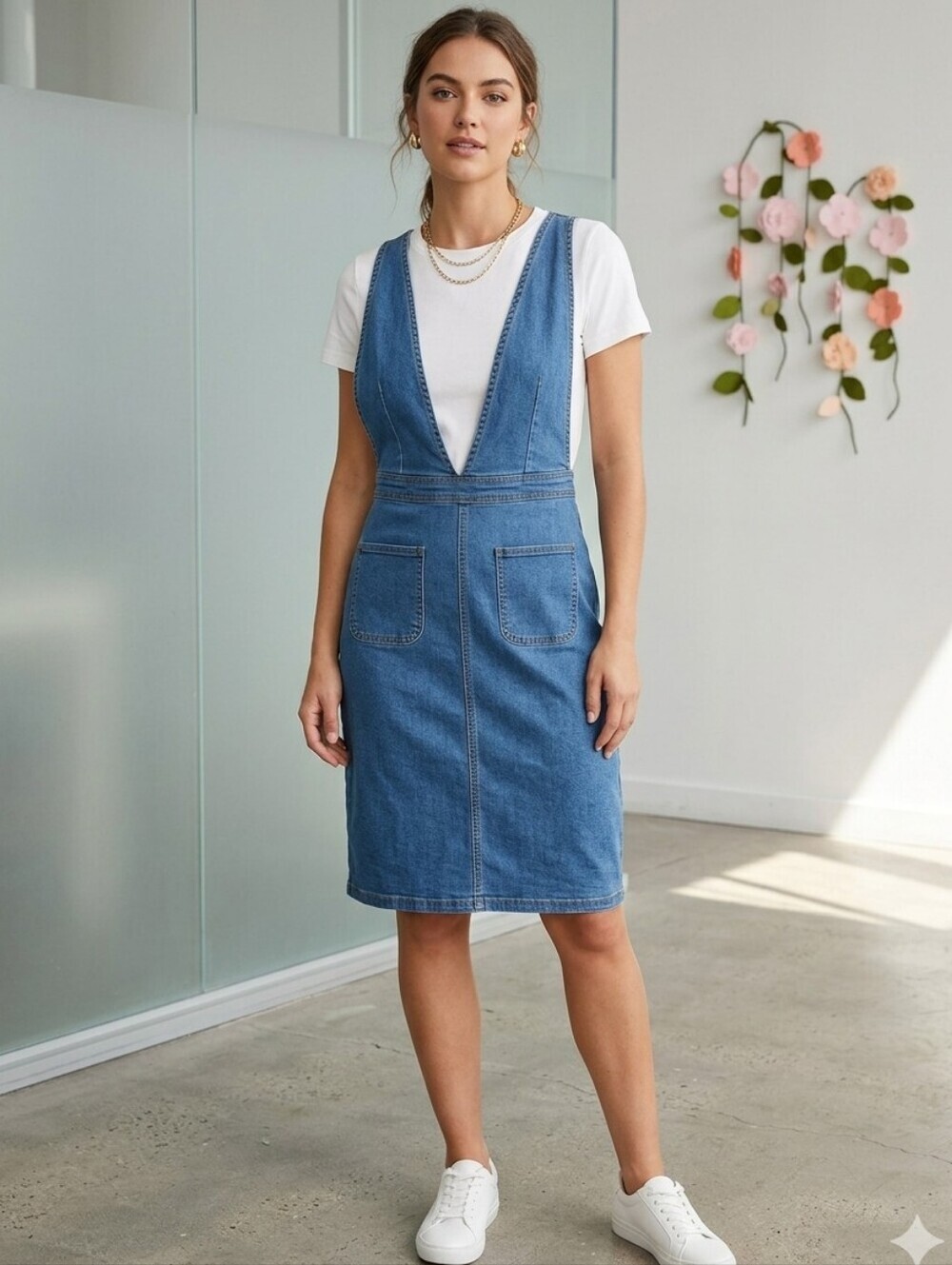 Polagram Denim Overall Stretchy Dress Sz M